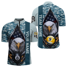 Load image into Gallery viewer, Blue Camo American Flag Eagle 8 Ball &amp; 9 Ball Pool Jersey For Men Custom Billiard Team Shirt TDM4660