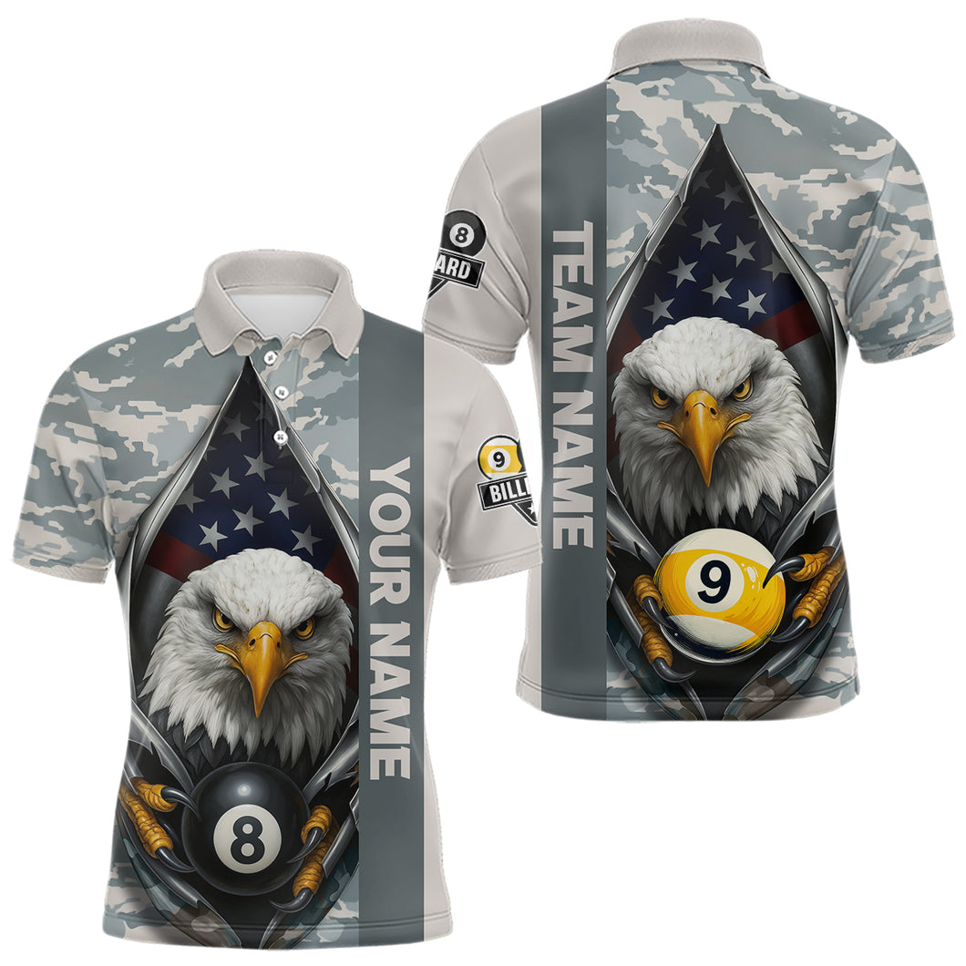Grey Camo American Flag Eagle 8 Ball & 9 Ball Pool Jersey For Men Custom Billiard Team Shirt TDM4661
