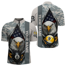 Load image into Gallery viewer, Grey Camo American Flag Eagle 8 Ball &amp; 9 Ball Pool Jersey For Men Custom Billiard Team Shirt TDM4661