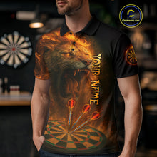 Load image into Gallery viewer, Personalized Fire Flame Lion Darts Shirt For Men Custom Orange Darts League Jersey Polo &amp; 1/4 Zip TDM4678