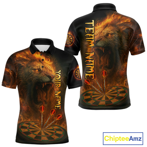 Personalized Fire Flame Lion Darts Shirt For Men Custom Orange Darts League Jersey Polo & 1/4 Zip TDM4678