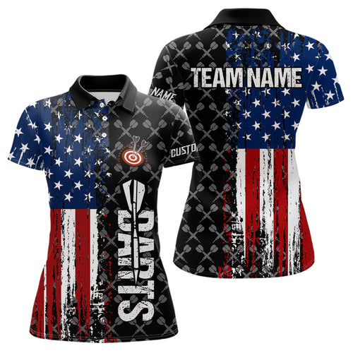 Grunge American Flag Custom Darts Shirt For Women, Darts Jersey Pocket Option TDM3798