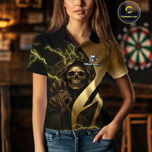 Load image into Gallery viewer, Personalized Golden Grim Reaper Lightning Darts Shirt For Women, Darts Team Jersey Polo &amp;1/4 Zip TDM4271