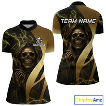 Load image into Gallery viewer, Personalized Golden Grim Reaper Lightning Darts Shirt For Women, Darts Team Jersey Polo &amp;1/4 Zip TDM4271