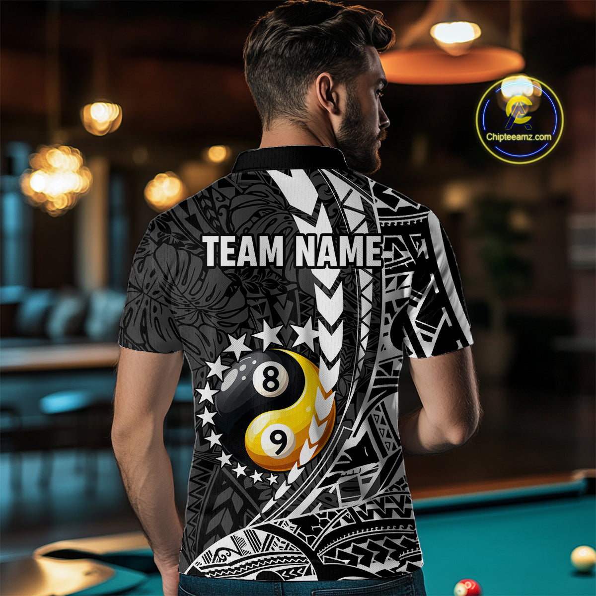 Custom White Black Tribal Yin-Yang 8 & 9 Ball Billiard Shirt For Men, Funny Pool Team Jersey TDM4687