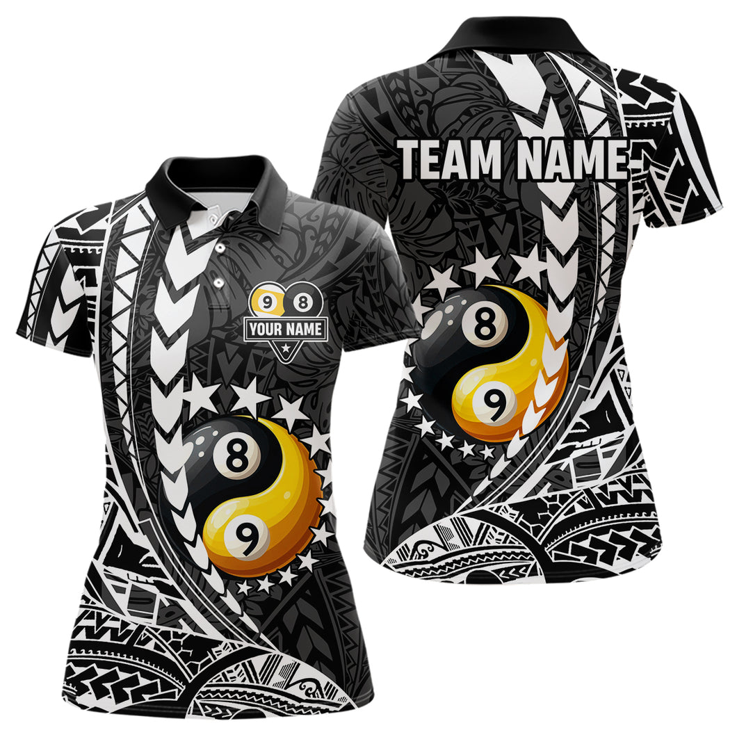 Custom White Black Tribal Yin-Yang 8 & 9 Ball Billiard Shirt For Women, Funny Pool Team Jersey TDM4687
