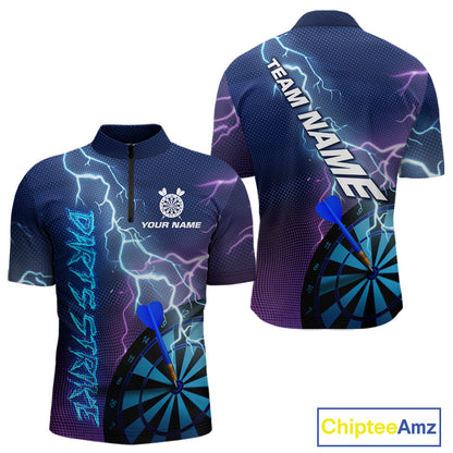 Custom Purple Blue Lightning Strike Dart Shirts For Men, Darts Team Jersey Polo & 1/4 Zip Outfit TDM4140