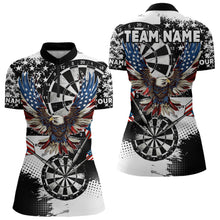 Load image into Gallery viewer, Custom Dart Shirt For Women, Grunge Eagle American Flag Black White Polo, 1/4 Zip Darts Jersey TDM3877