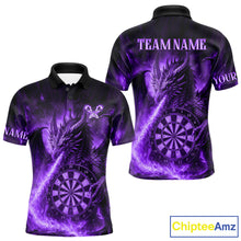Load image into Gallery viewer, Purple Flaming Dragon Darts Jersey For Men Custom Polo &amp; Quarter Zip Darts League Team Shirt TDM4556