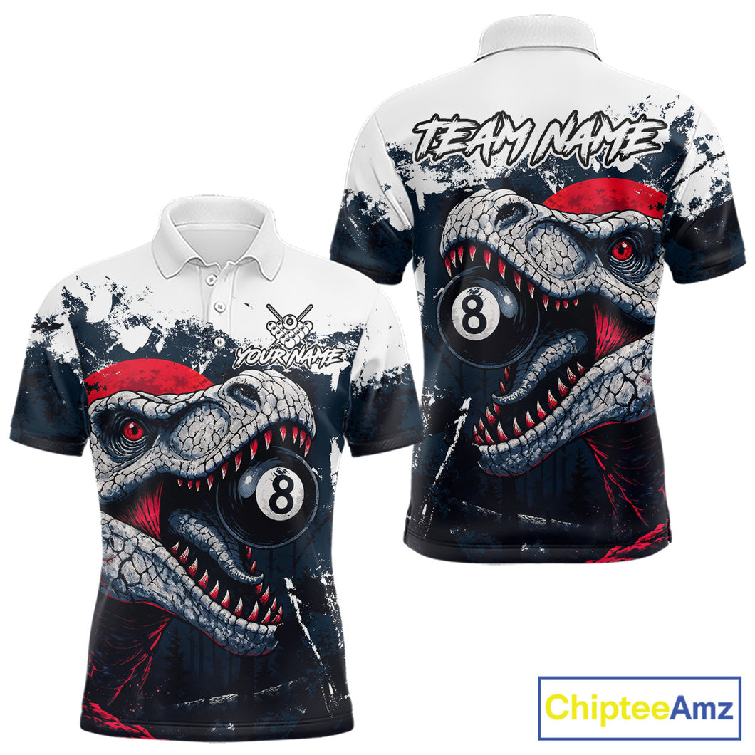 Personalized Dinosaur 8 Ball Billiard Shirt For Men Custom Billiard Team Shirts, Pool Jersey |Red TDM4766