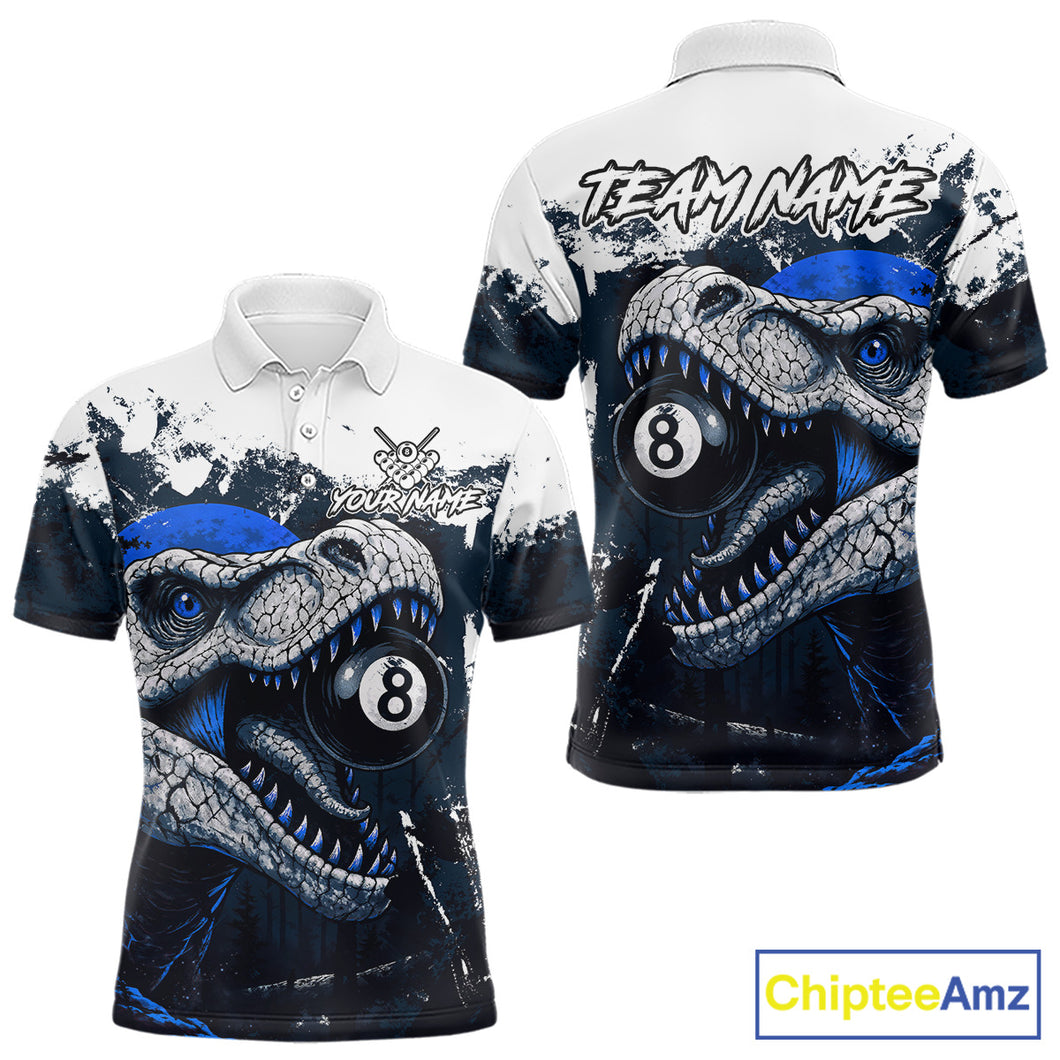 Personalized Dinosaur 8 Ball Billiard Shirt For Men Custom Billiard Team Shirts, Pool Jersey |Blue TDM4767