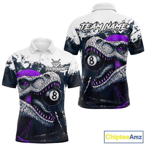 Personalized Dinosaur 8 Ball Billiard Shirt For Men Custom Billiard Team Shirt, Pool Jersey|Purple TDM4768