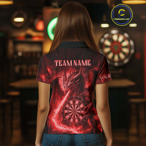 Red Flaming Dragon Darts Jersey For Women Custom Polo & Quarter Zip Darts League Team Shirt TDM4586
