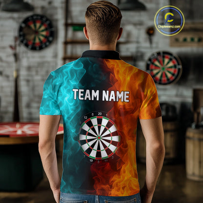 Orange And Turquoise Custom Fire Flame Darts Shirt For Men, Personalized Dart Team Jersey Outfit TDM4208