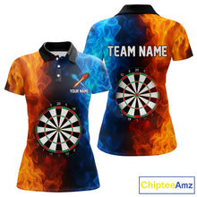Load image into Gallery viewer, Blue And Orange Custom Fire Darts Shirt For Women, Personalized Darts Team Jersey Polo &amp; 1/4 Zip TDM4206