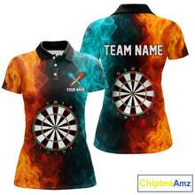 Load image into Gallery viewer, Orange And Turquoise Custom Fire Flame Darts Shirt For Women, Personalized Dart Team Jersey Outfit TDM4208