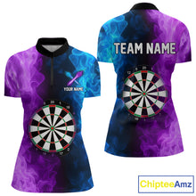 Load image into Gallery viewer, Blue And Purple Custom Fire Darts Shirt For Women, Personalized Darts Team Jersey Polo &amp; 1/4 Zip TDM4207