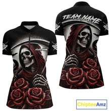 Load image into Gallery viewer, Death Skeleton 8 Ball Pool Roses Billiard Shirt For Women Custom Funny Pool Team Shirt Design |Red TDM4235