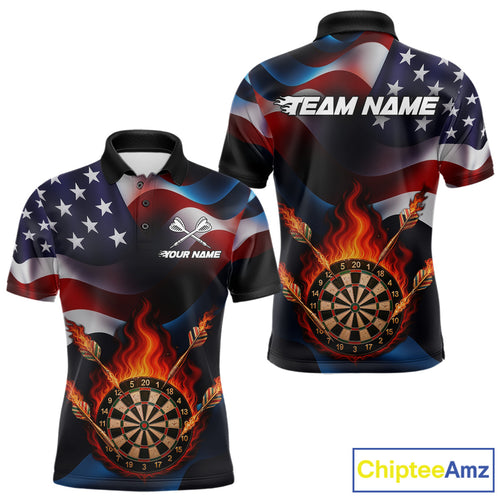 Personalized Flaming Dartboard American Flag Darts Shirt For Men Custom Patriotic Dart Team Jersey TDM4682
