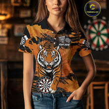 Load image into Gallery viewer, Personalized Black And Orange Tiger Darts Shirt For Women Custom Darts Jersey Team Polo &amp; 1/4 Zip TDM4275