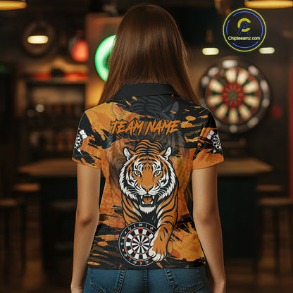 Personalized Black And Orange Tiger Darts Shirt For Women Custom Darts Jersey Team Polo & 1/4 Zip TDM4275