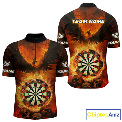Personalized Orange Flaming Phoenix Darts Shirt For Men, Darts League Jersey Team Polo & 1/4 Zip TDM4490