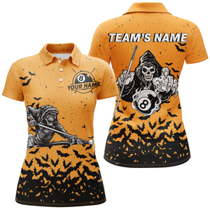 Custom Name Orange Skeleton Billiard Polo Shirts For Women Best Halloween Billiard Gifts For Player TDM0264