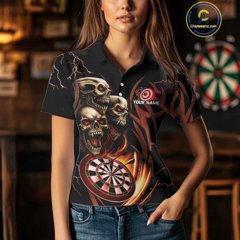 Personalized Skull & Dragon Darts Shirt For Women Custom Lightning Dartboard Team Jersey |Orange TDM4535