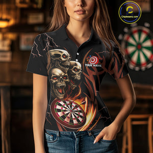 Personalized Skull & Dragon Darts Shirt For Women Custom Lightning Dartboard Team Jersey |Orange TDM4535
