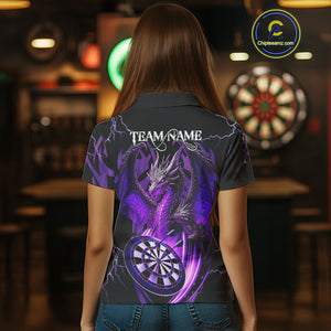Personalized Skull & Dragon Darts Shirt For Women Custom Lightning Dartboard Team Jersey |Purple TDM4537