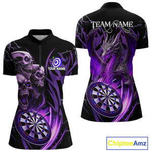 Personalized Skull & Dragon Darts Shirt For Women Custom Lightning Dartboard Team Jersey |Purple TDM4537