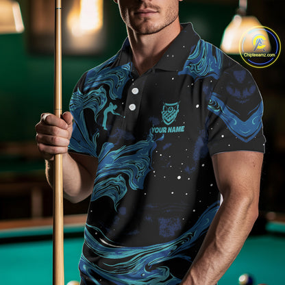 Custom Teal Blue Marble Billiard Shirt For Men, 8 Ball Butterfly Pool Team Jersey Polo & 1/4 Zip TDM4776