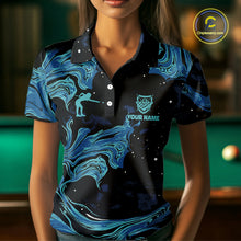 Load image into Gallery viewer, Custom Teal Blue Marble Billiard Shirt For Women, 8 Ball Butterfly Pool Team Jersey Polo &amp; 1/4 Zip TDM4776