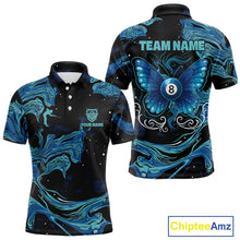 Load image into Gallery viewer, Custom Teal Blue Marble Billiard Shirt For Men, 8 Ball Butterfly Pool Team Jersey Polo &amp; 1/4 Zip TDM4776