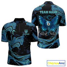 Load image into Gallery viewer, Custom Teal Blue Marble Billiard Shirt For Men, 8 Ball Butterfly Pool Team Jersey Polo &amp; 1/4 Zip TDM4776