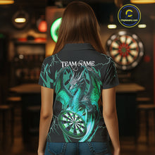 Load image into Gallery viewer, Personalized Skull &amp; Dragon Darts Shirt For Women Custom Lightning Dartboard Team Jersey |Turquoise TDM4778