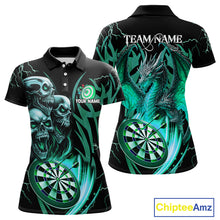 Load image into Gallery viewer, Personalized Skull &amp; Dragon Darts Shirt For Women Custom Lightning Dartboard Team Jersey |Turquoise TDM4778