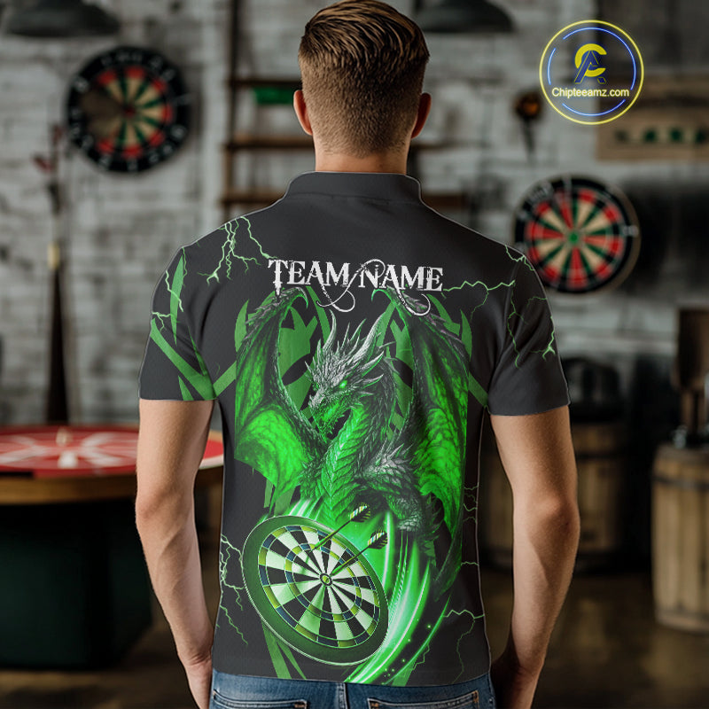 Personalized Skull & Dragon Darts Shirt For Men Custom Lightning Dartboard Team Jersey |Green TDM4779