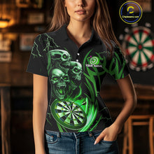 Load image into Gallery viewer, Personalized Skull &amp; Dragon Darts Shirt For Women Custom Lightning Dartboard Team Jersey |Green TDM4779