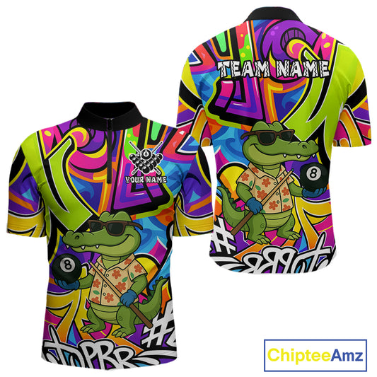 Funny Alligator Colorful Graffiti Style Custom 8 Ball Billiard Shirt For Men Best Pool Team Jersey TDM4780
