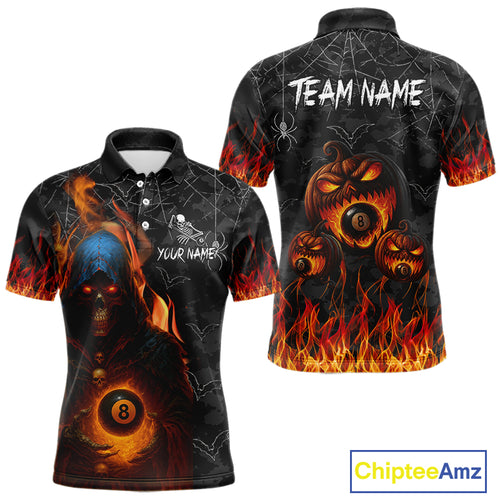 Personalized Grim Reaper Halloween Billiard Shirt For Men Custom Pumpkin 8 Ball Pool Team Jersey TDM4787