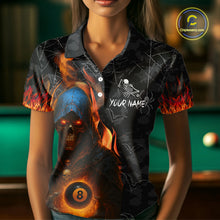 Load image into Gallery viewer, Personalized Flaming Grim Reaper 8 Ball Pool Billiard Shirt For Women, Halloween Billiard Outfit TDM4788