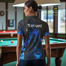 Load image into Gallery viewer, Customized Blue Flaming Grim Reaper 8 Ball Pool Billiard Shirt For Women, Halloween Billiard Outfit TDM4789