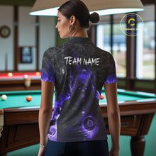 Load image into Gallery viewer, Customized Purple Flame Grim Reaper 8 Ball Pool Billiard Shirt For Women, Halloween Billiard Outfit TDM4790