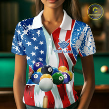 Load image into Gallery viewer, American Flag Billiard Balls Pool Shirt For Women Custom Patriotic Billiard Jersey Polo &amp; 1/4 Zip TDM4606
