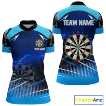 Load image into Gallery viewer, Personalized Blue Thunder Lightning Darts Jersey For Women Custom Darts Team Shirt Polo &amp; 1/4 Zip TDM4721