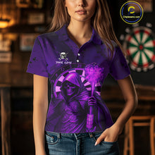 Load image into Gallery viewer, Personalized Purple Grunge Grim Reaper Darts Shirt For Women Custom 3D Darts Jersey Polo &amp; 1/4 Zip TDM4742
