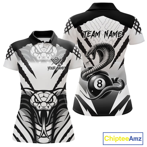 White Black Billiard Jersey Polo & 1/4 Zip Custom 8 Ball Cobra Snake Billiard Team Shirt For Women TDM4519