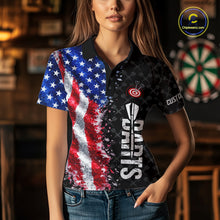Load image into Gallery viewer, Grunge American Flag Darts Shirt For Women Custom Darts Jersey Pocket Option TDM5890
