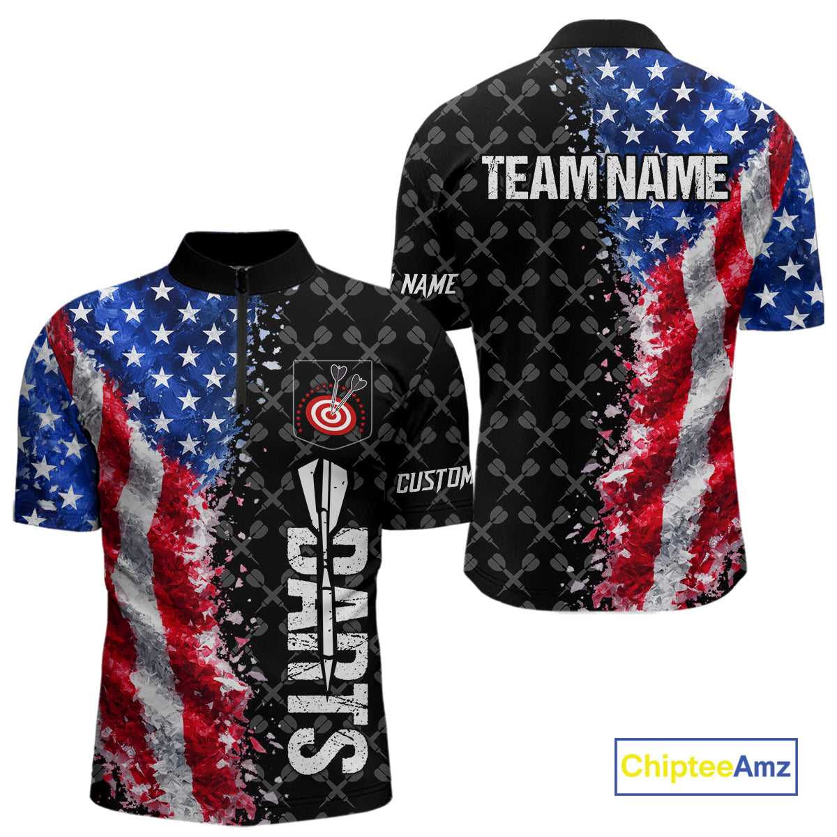 Grunge American Flag Darts Shirt For Men Custom Darts Jersey Pocket Option TDM5890